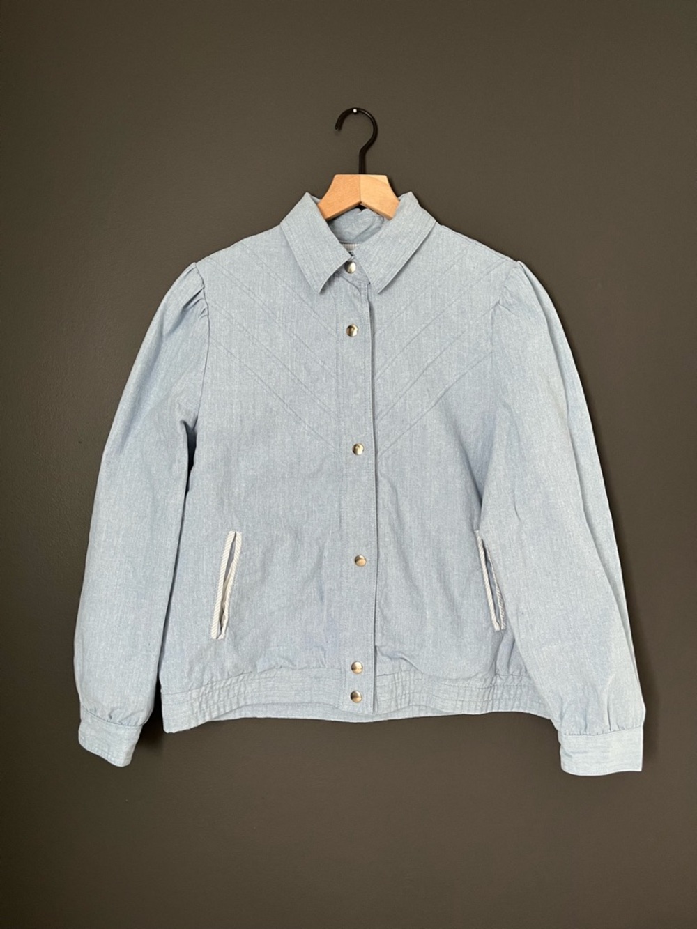 Vintage 80s Baby Blue Preppy Puff Sleeve Lightweight Bomber Jacket